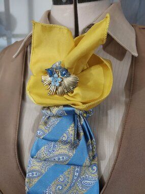 Statement Necktie Necklace with Handcrafted Brooch